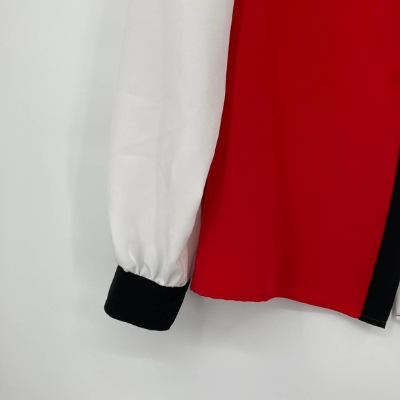 Vintage 80s 90s Red and Black Color Block Long Sleeve Collared Blouse - Picture 5 of 7